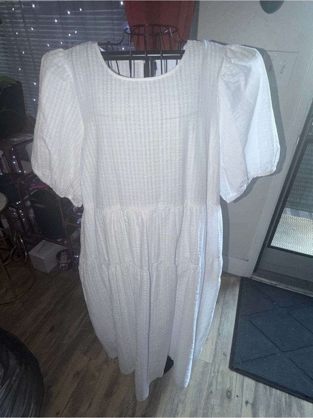 Old Navy White Puff-Sleeve Tiered Midi Dress